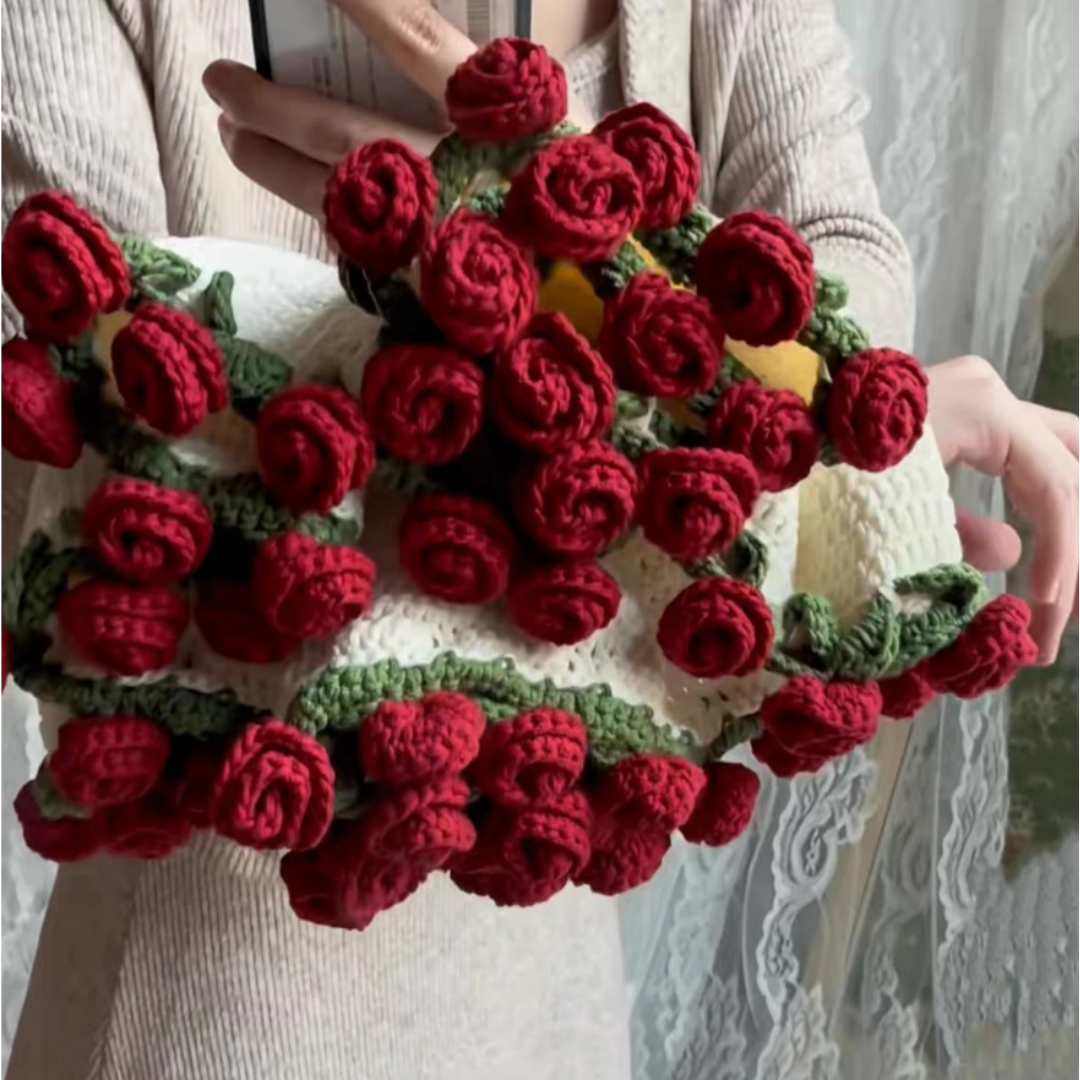 Coperta all'Uncinetto Fatto a Mano con Bouquet di Fiori