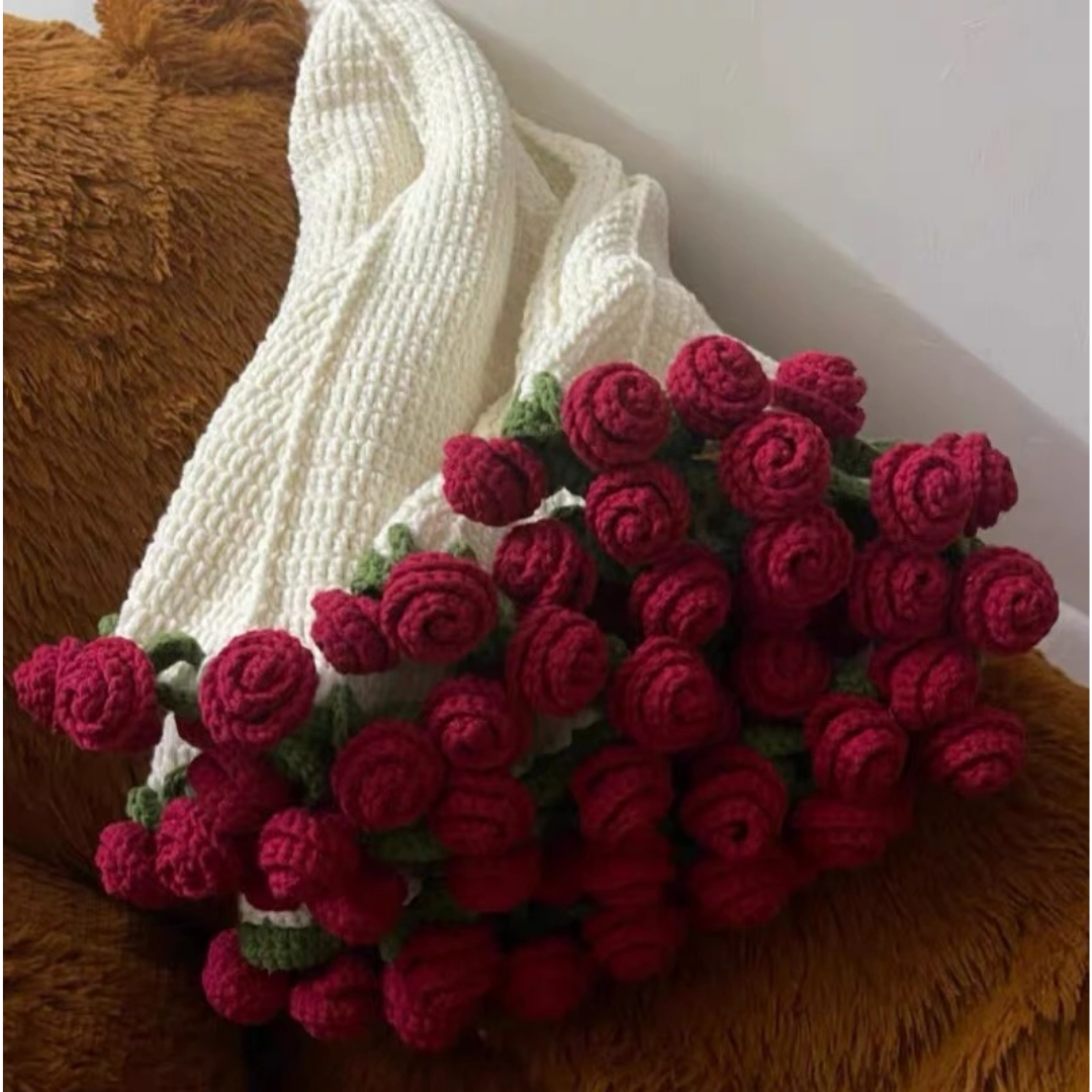 Coperta all'Uncinetto Fatto a Mano con Bouquet di Fiori