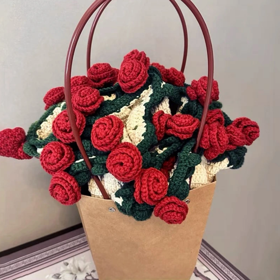 Coperta all'Uncinetto Fatto a Mano con Bouquet di Fiori