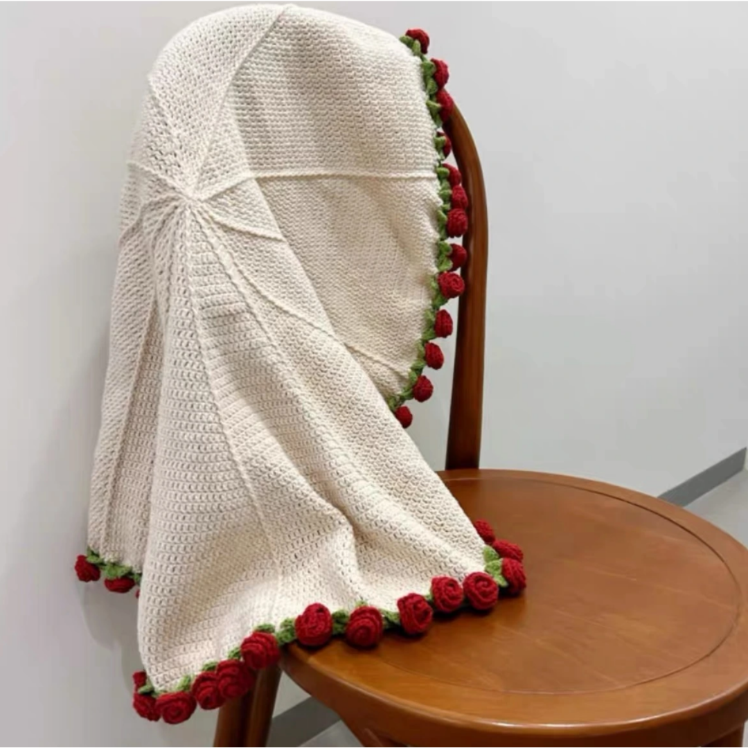 Coperta all'Uncinetto Fatto a Mano con Bouquet di Fiori