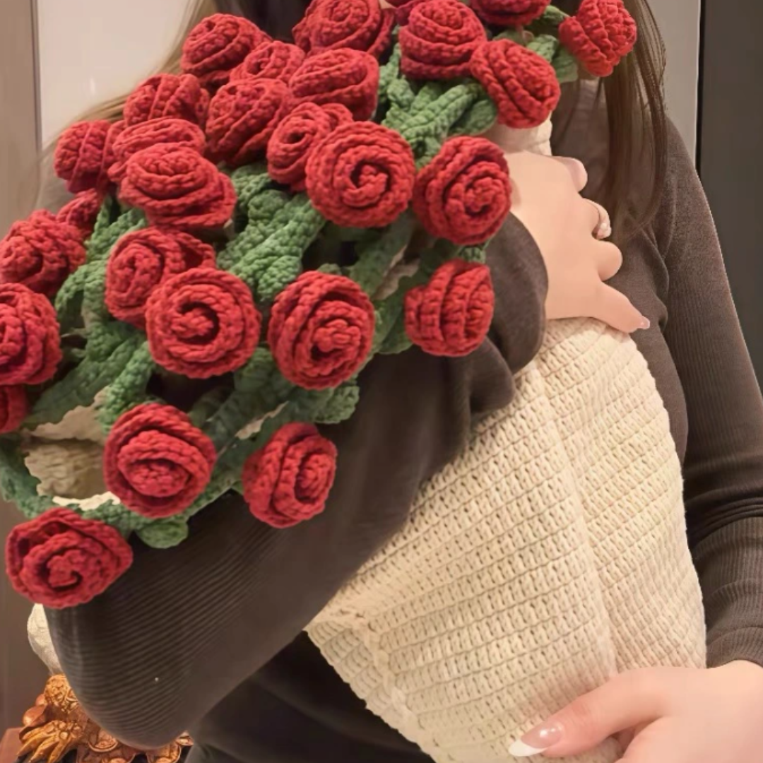 Coperta all'Uncinetto Fatto a Mano con Bouquet di Fiori